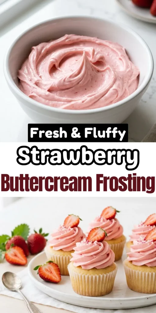 Two image collage of Strawberry Buttercream Frosting
