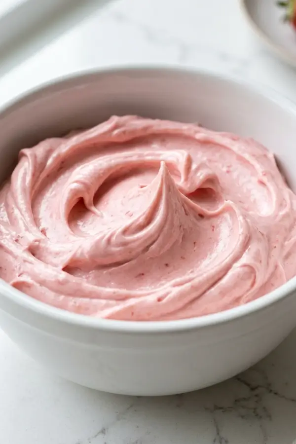 Strawberry Buttercream Frosting on the kitchen countertop