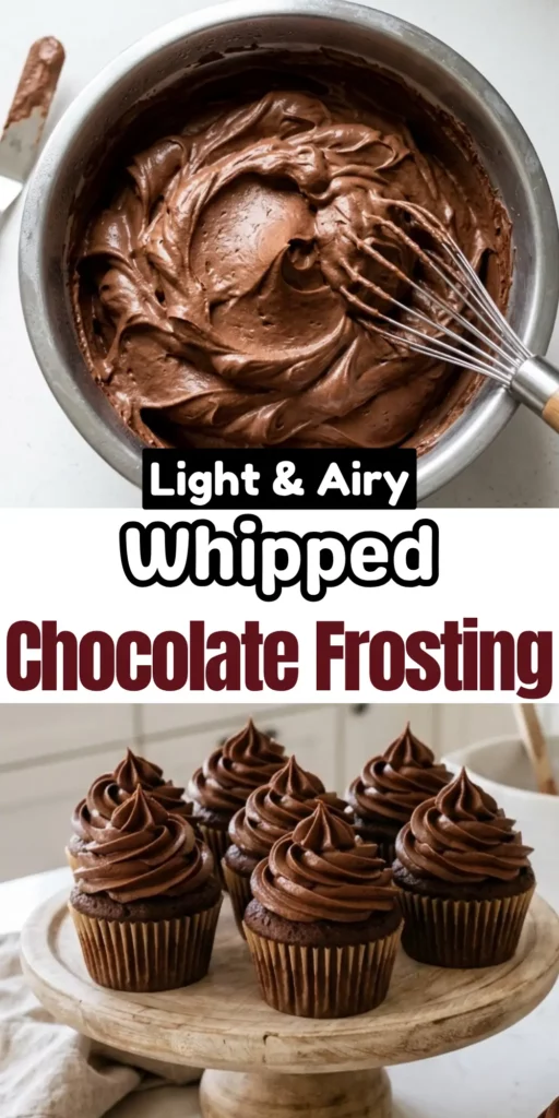 Two image collage of Whipped Chocolate Frosting