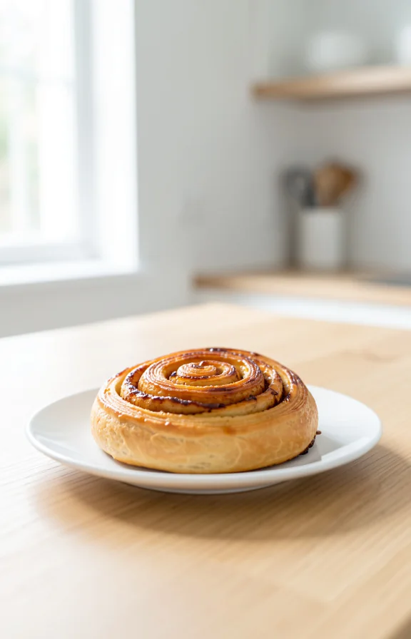 Eye-level shot on a light oak kitchen countertop, soft natural morning light from a nearby window, clean minimal kitchen