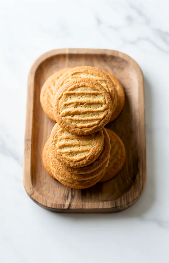 Overhead close-up food photography, Golden-brown layered Southern Buttermilk Biscuits stacked on a rustic wooden board