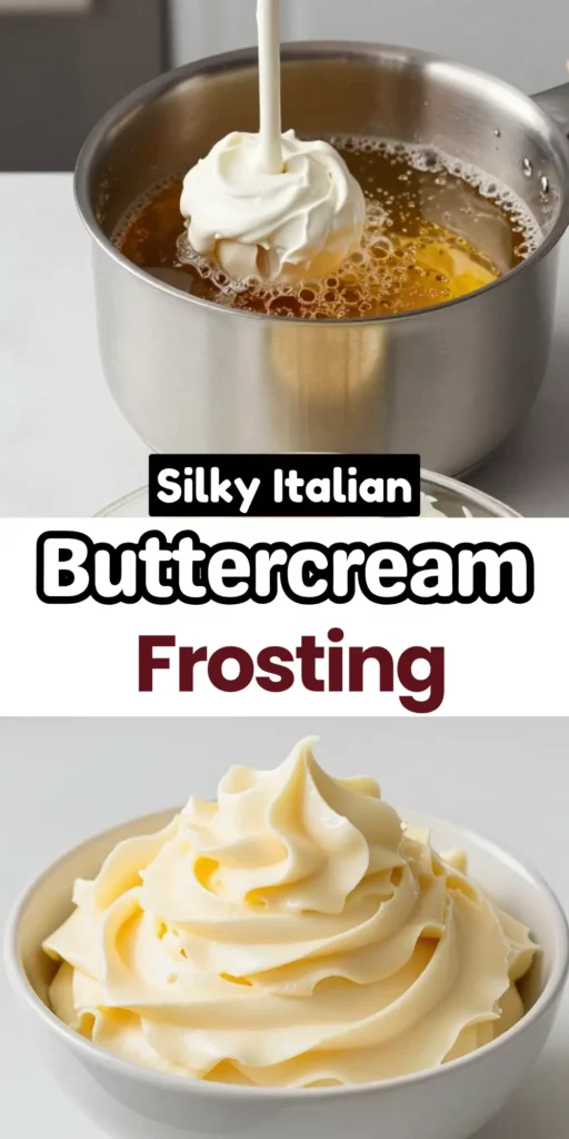Two image collage of Italian Buttercream Frosting