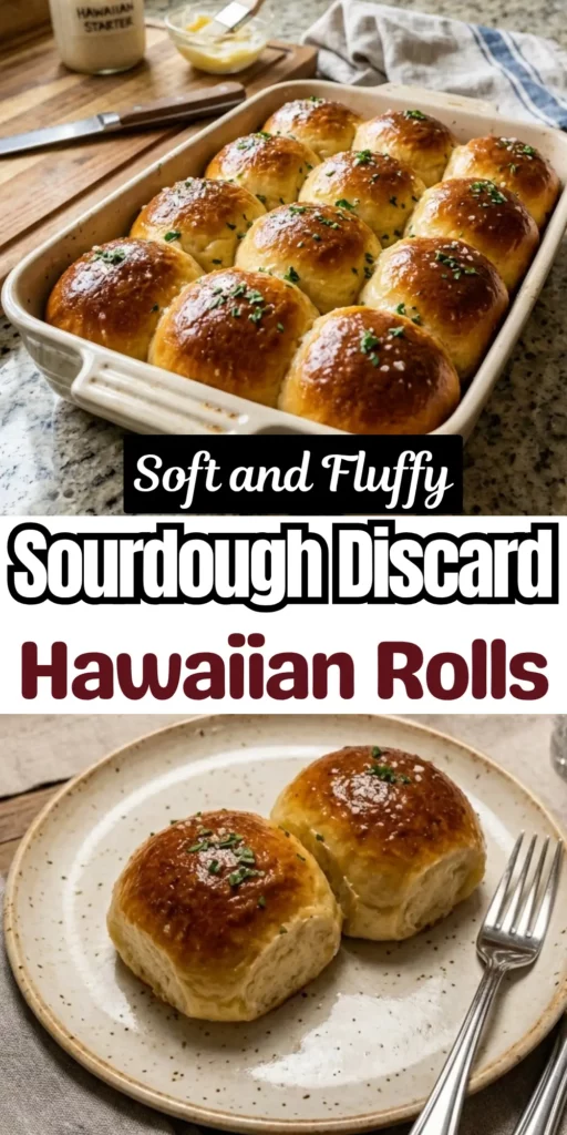 Two image collage of Sourdough Discard Hawaiian Rolls