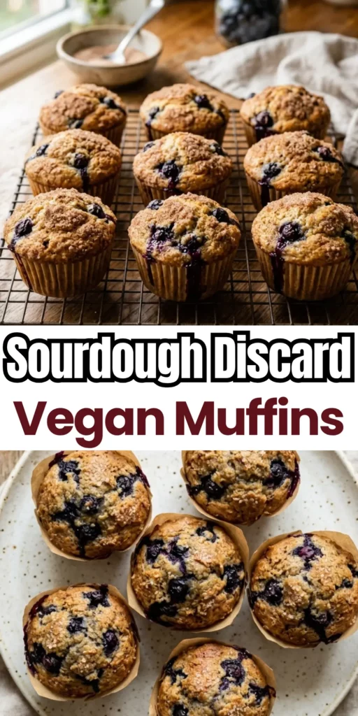 Two image collage of Sourdough Discard Vegan Muffins