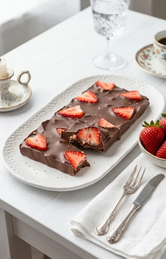 Strawberry Chocolate Bark served on the dinner table