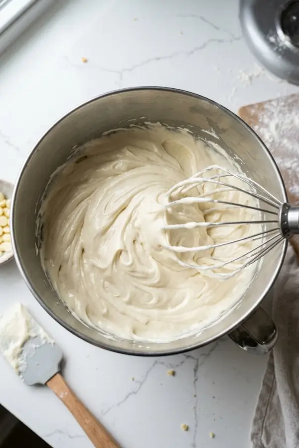 White Chocolate Frosting in mixing bowl