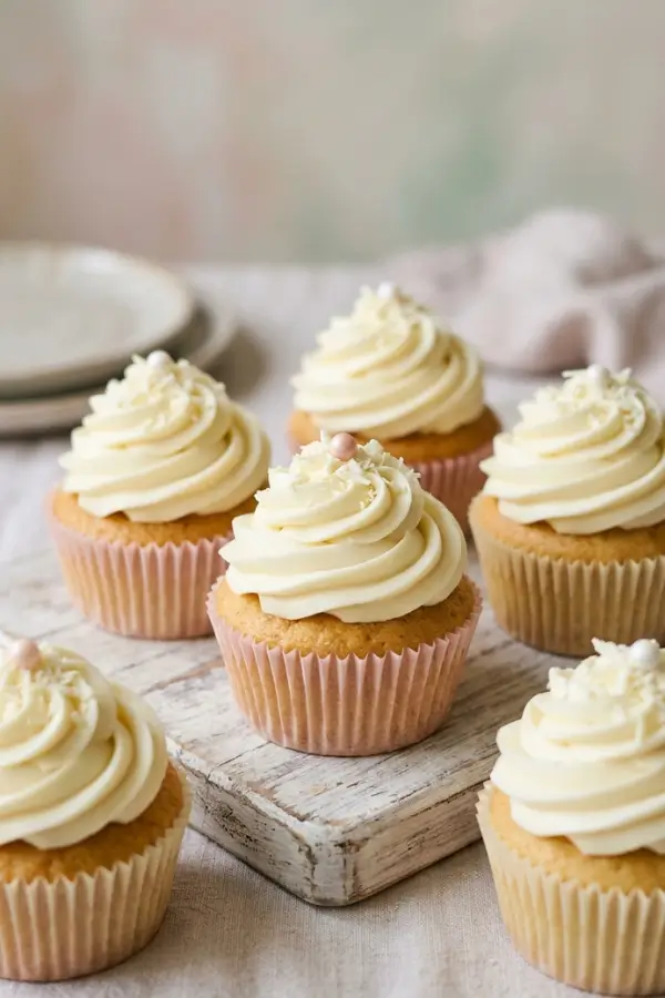 White Chocolate Frosting on cupcakes
