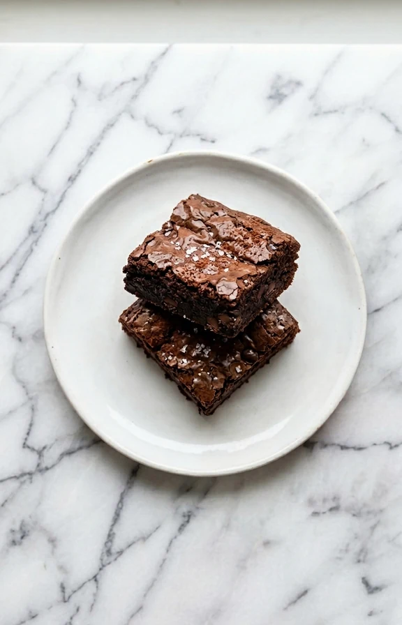 Overhead view of Chocolate Fudge Brownies on marble surface