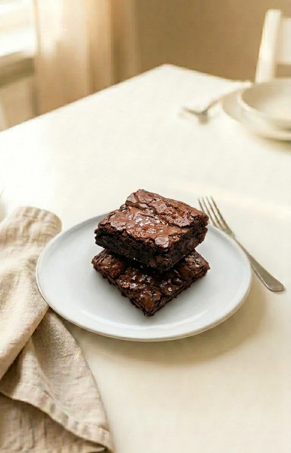 Chocolate Fudge Brownies served for eating