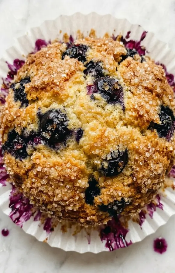 Close shot of Bakery Style Fluffy Blueberry Muffins