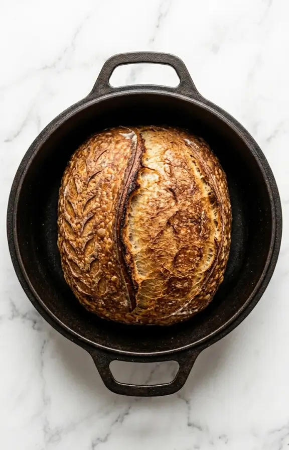 Overhead view of Dutch Oven Sourdough Bread