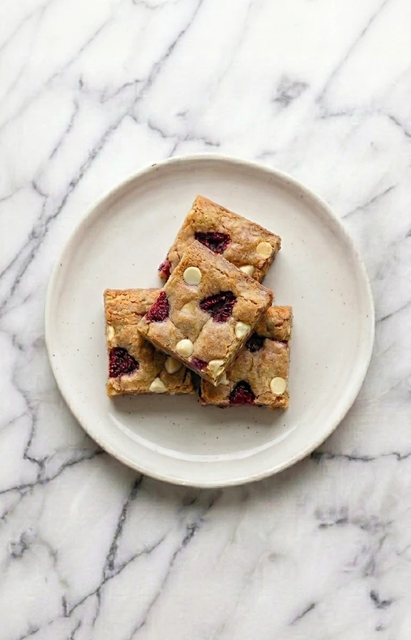 Overhead view of White Chocolate Raspberry Blondies