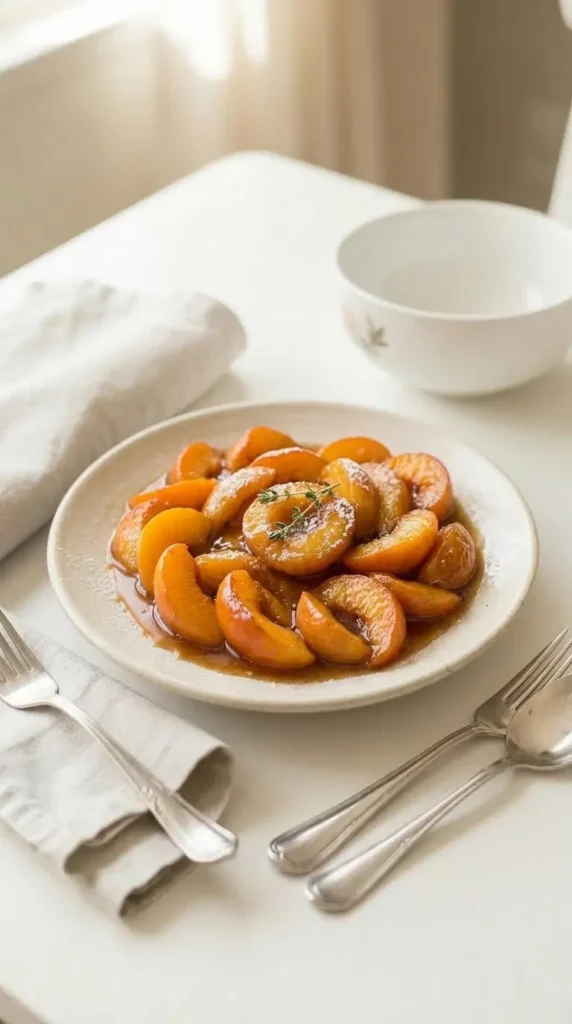 overhead view of Cast Iron Skillet Peach Cobbler in a small plate