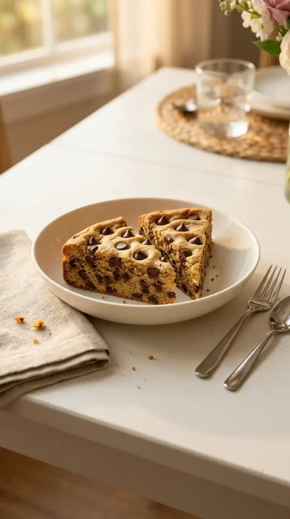 2 Slices of Chocolate chip cookie on the dinner table