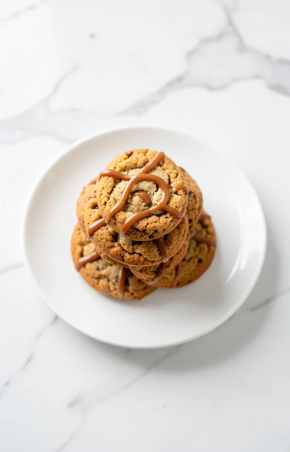 overhead view of Healthy Oat and Banana Breakfast Cookies for Busy School Morning Moms on white marble surface