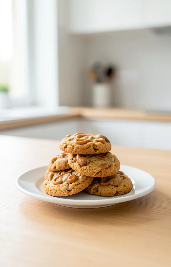 eye-level view of Healthy Oat and Banana Breakfast Cookies for Busy School Morning Moms on the kitchen countertop