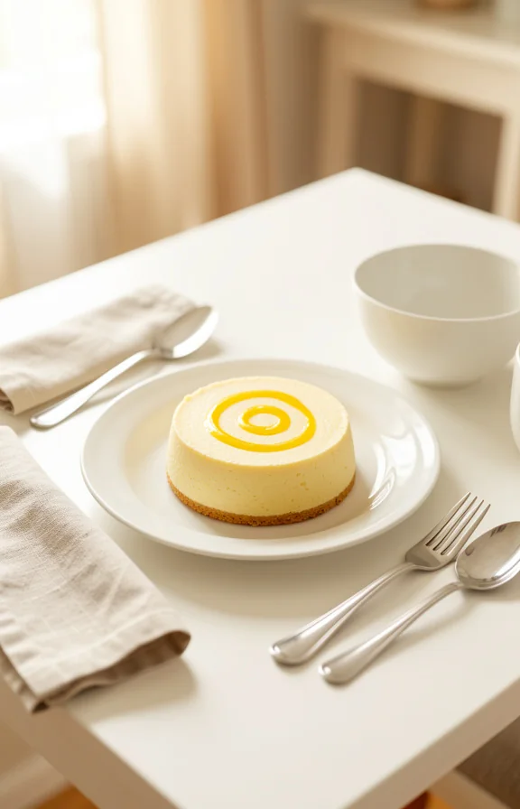 overhead view of Instant Pot Lemon Cheesecake Ready in 30 Minutes on a dining table