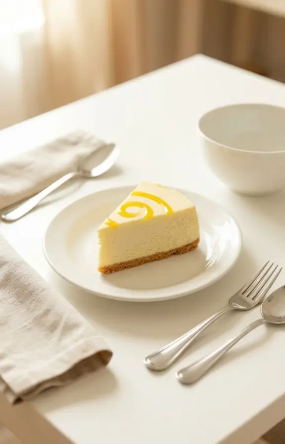 Instant Pot Lemon Cheesecake one slice on a small plate