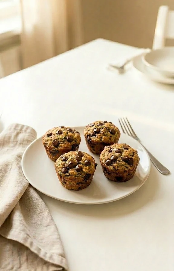 Low Carb Zucchini Chocolate Chip Muffins served on a plate