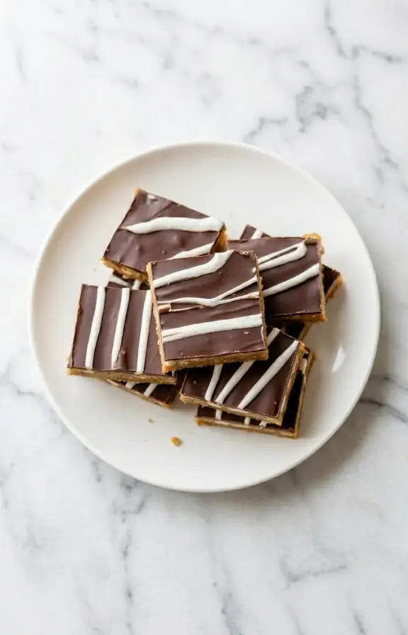 Overhead view of No Bake Peanut Butter S'mores Bars on the kitchen countertop