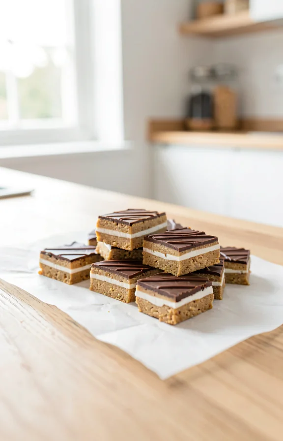eye-level view of No Bake Peanut Butter S'mores Bars Kids Can Make on the kitchen countertop