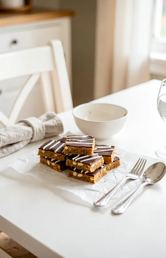 overhead view of No Bake Peanut Butter S'mores Bars Kids Can Make on a dining table
