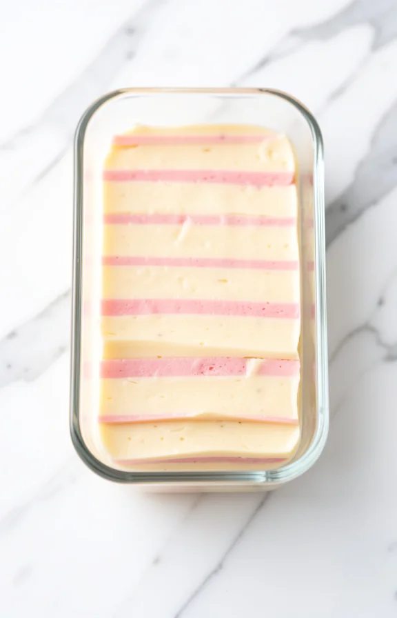 overhead view of Strawberry Lemon Icebox Cake for Beginners on white marble surface