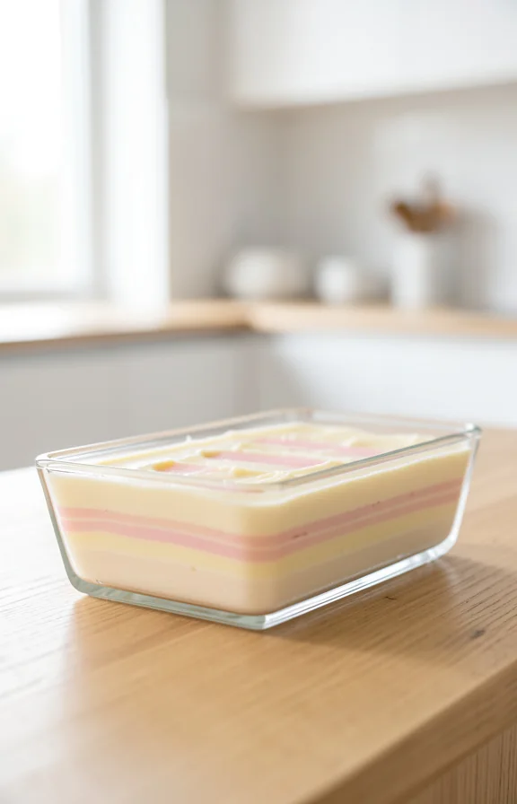 eye-level view of Strawberry Lemon Icebox Cake for Beginners on the kitchen countertop