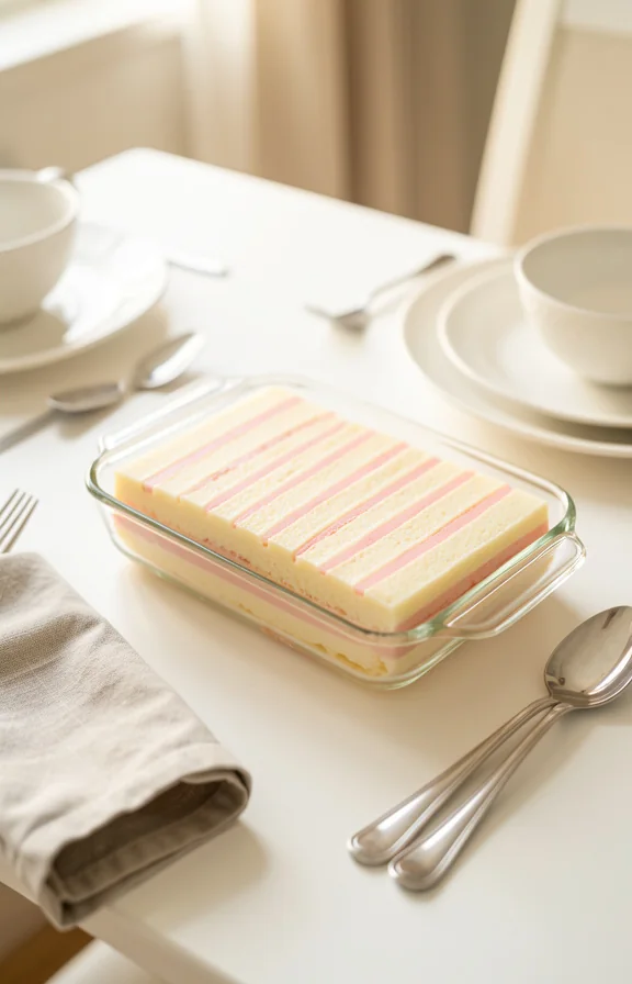 overhead view of Strawberry Lemon Icebox Cake for Beginners on a dining table