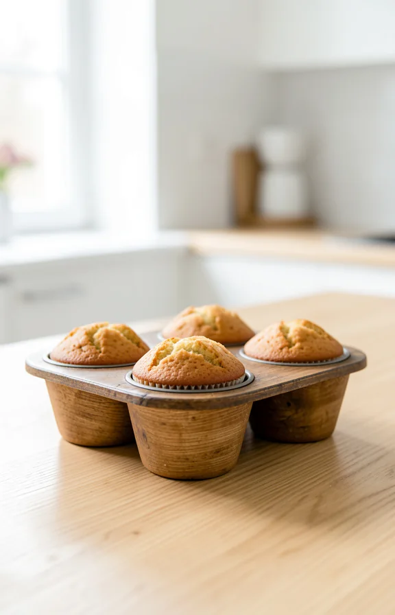 eye-level view of Vegan Banana Oat Breakfast Muffins Ready in 30 Minutes on the kitchen countertop