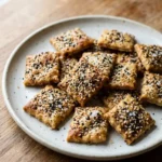 Everything Bagel Seeded Sourdough Discard Crackers on kitchen countertop