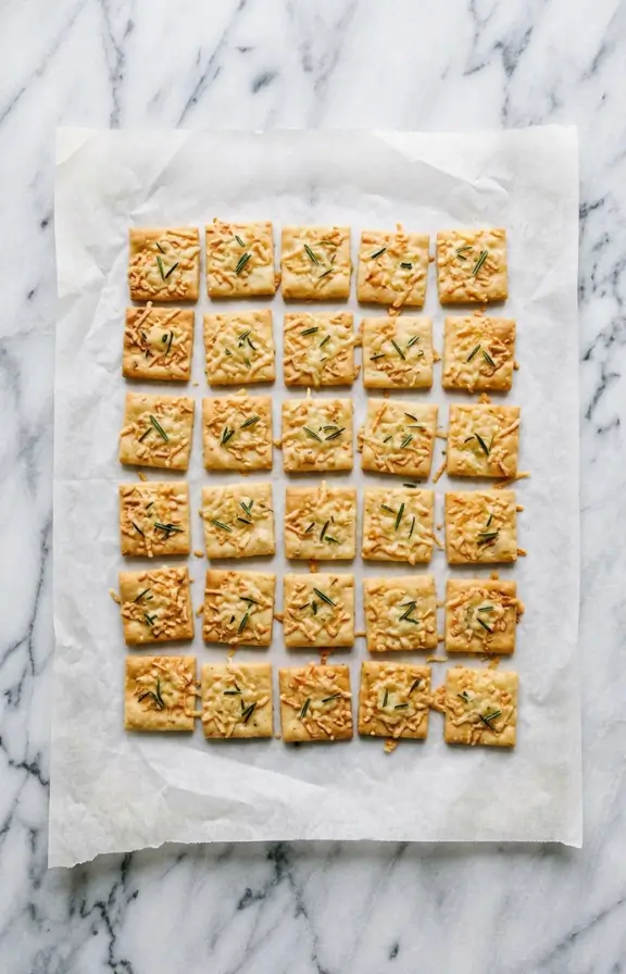 Sourdough Discard Rosemary Parmesan Crackers with Olive Oil on parchment