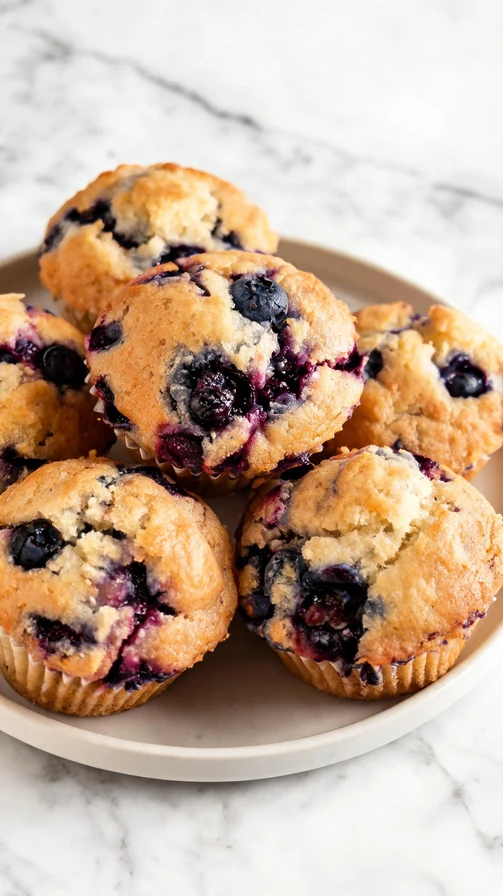 Moist fluffy no mixer blueberry muffins served