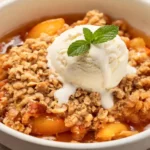 peach crumble recipe with a golden buttery oat topping img 3