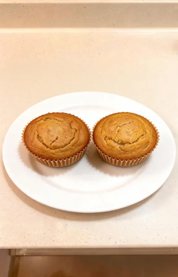 Gluten free pumpkin muffin split open showing a moist, evenly set crumb