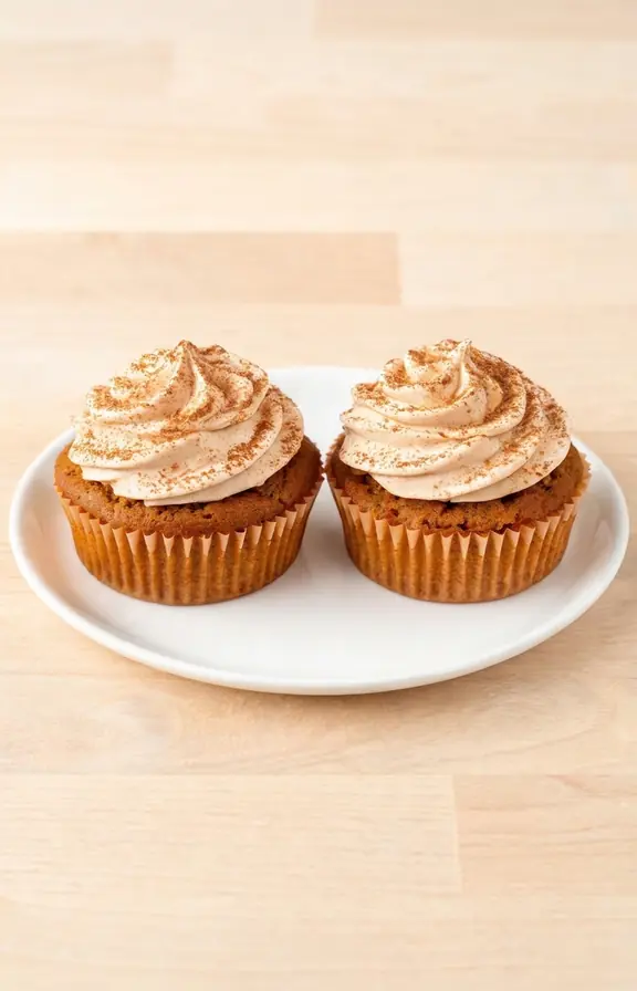 2 Pumpkin spice cupcakes served in a small plate